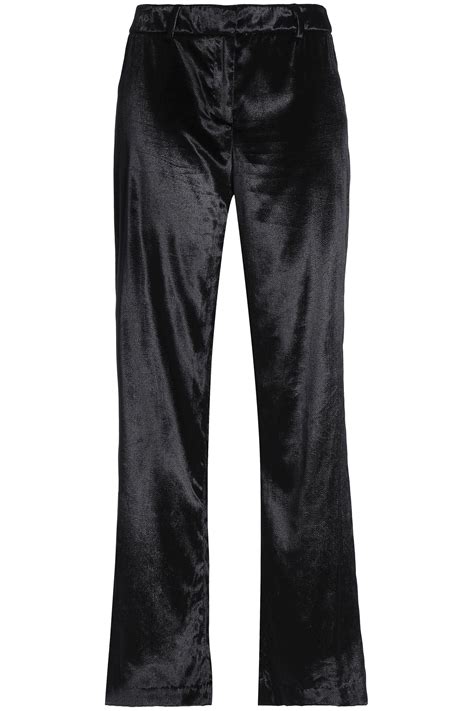 black velvet straight leg pants.